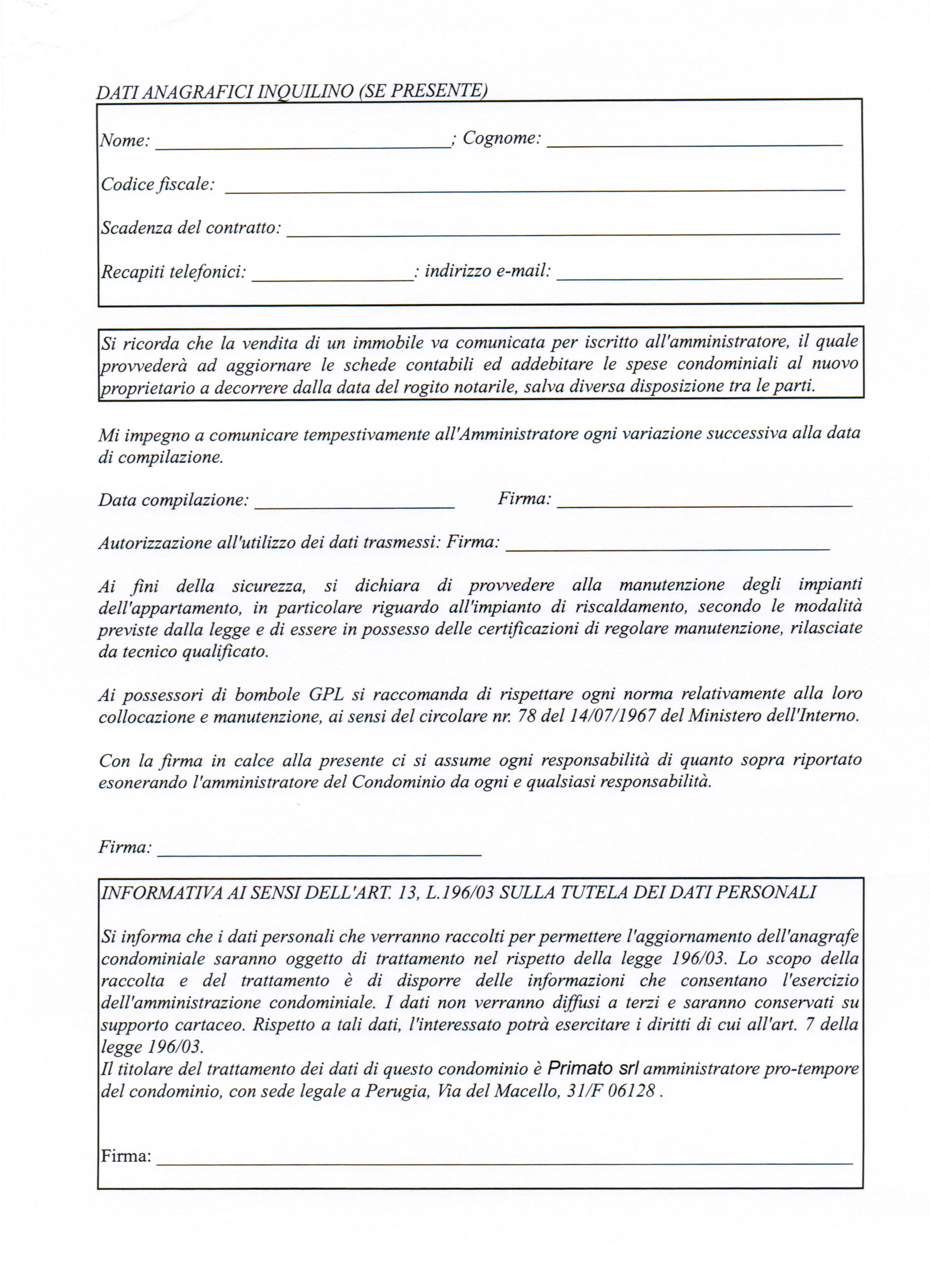 Servizi e gestione condomini Foglio inizio lavori condominio
